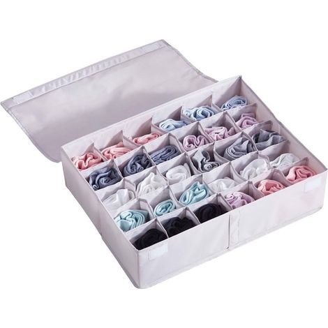 Scatola portaoggetti per biancheria intima a 30 scomparti, organizer per armadio, dimensioni 453412 cm, divisori per calze e reggiseni, scatola pieghevole con chiusura a strappo. (1/5)