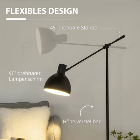 Lampadaire industriel ajustable en hauteur avec interrupteur au pied, dimensions 30x30x131 cm, couleur noire