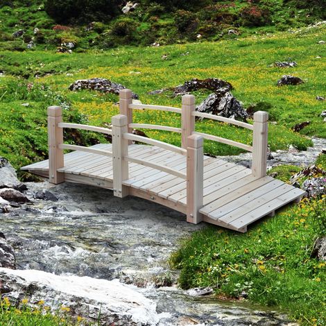 Pont du jardin pont avec rampe jusqu’à bois de sapin naturel en bois passage en bois pont pont ornemental 152,5 x 67 x 48 cm 180 kg