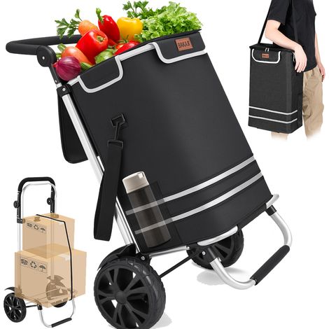 Carrello Spesa Pieghevole 56L Nero  Portaspesa con Tracolla