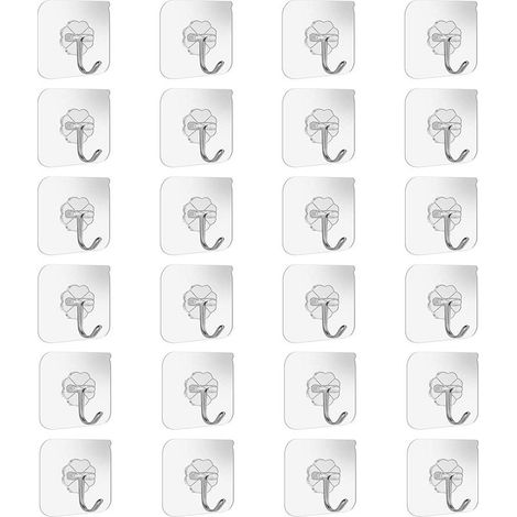 24 Pack Heavy Duty Adhesive Hooks Wall and Ceiling Hooks for Bathroom and Kitchen, 10kg (Max), with Nail-Free Stainless Steel Hooks for Bath Towels (1/5)