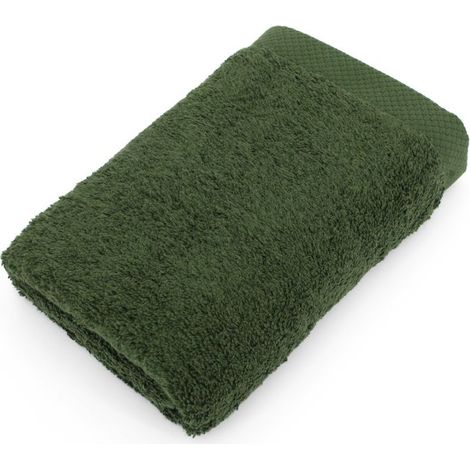 1 serviette de toilette, 50x100 cm coton 550 g/m2, vert kaki, éponge bouclette double face pour salle de bain