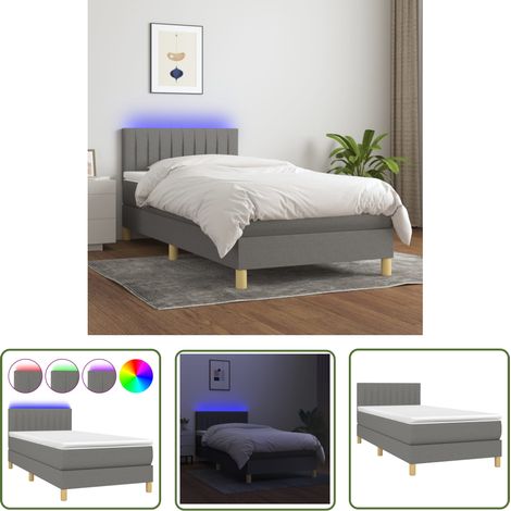 The Living Store Sommier à lattes de lit avec matelas et LED Gris foncé 80x200cm - Sommier Tapissier - Lit Plateforme - Lit Avec Led - Matelas À Ressorts Ensachés - Têted Lit Ajustable (1/5)