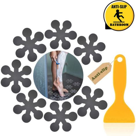 Crezuo 24-teiliges Premium-Set grauer, rutschfester Badewannenaufkleber mit Abstreifer