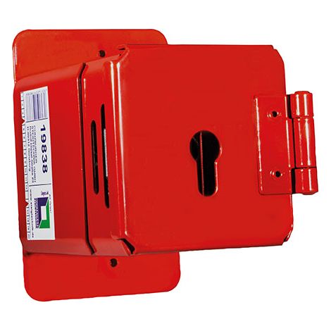 Günzburger Steigtechnik Leiterhalter pulverbeschichtet RAL 3000 für bauseitige Profil-Halbzylinder - 019838 (1/2)