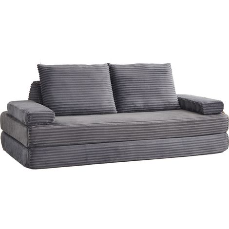 Modulares Schlafsofa aus Cord-Samt, grau, 211,5 cm, mit beweglichen Rückenlehnen (1/5)