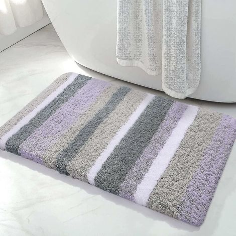 Tapis de bain en microfibre rayé pour salle de bain (violet-gris. 17" x 24") très épais. doux et hirsute. absorbant. lavable en machine. antidérapant pour baignoire (1/5)