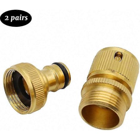 2 paires de raccords rapides en laiton pour tuyau d'arrosage 3/4 pouce, adaptateur pour robinet d'eau. (1/5)
