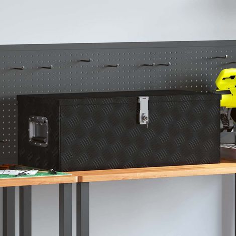Boîte de rangement en aluminium 80x39x30 cm – Caisse de transport noire avec serrure et poignée, acier inoxydable, 2 clés incluses (1/5)