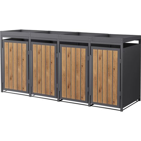 ML-Design 4x Cobertizos para Ocultar Cubos de Basura 240L Roble Antracita Claro 260x80x124cm Acero Caseta para Jardín Contenedor Exterior Caja con Tacho Plantación y Puerta Resistente a la Intemperie (1/5)