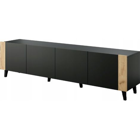 Meuble TV 200x52x42 cm Noir mat FUTI meuble Hi-fi luxueux sur pieds (1/3)