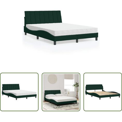 vidaXL Matratze mit Schaumstoff - Bett mit Matratze "Hanko" Dunkelgrün 140x190 cm Samt (1/5)