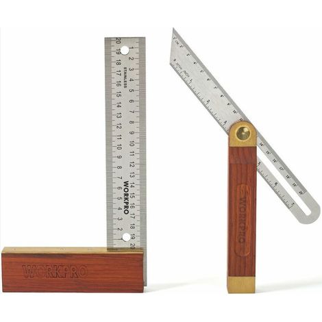 Jeu de 2 Equerres de Menuisier, Equerre 200 mm et Fausse Equerre 230 mm avec Lame en Acier Inoxydable et Manche en Bois Rouge Idéal pour Menuisier, Charpentier et Travail du Bois