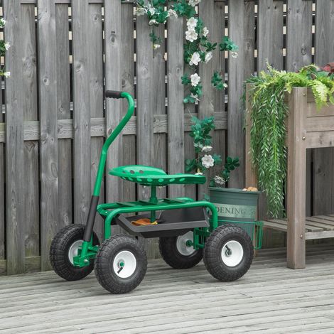 Carrello da giardino con sedile girevole, altezza regolabile, cestino, 150 kg, verde HAVRYA (1/5)