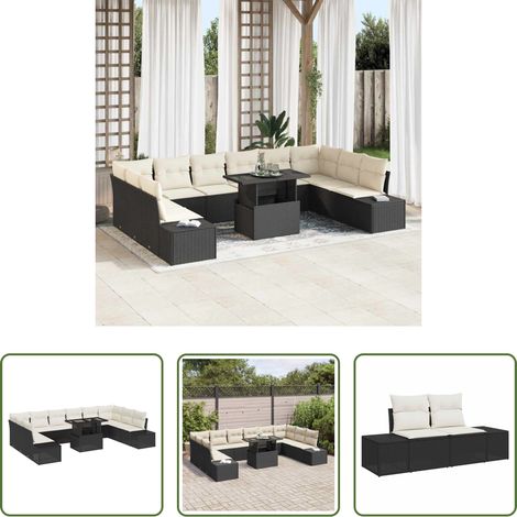 Mobilier extérieur - Ensemble de canapé de jardin 11 pcs Noir Poly rotin (1/5)