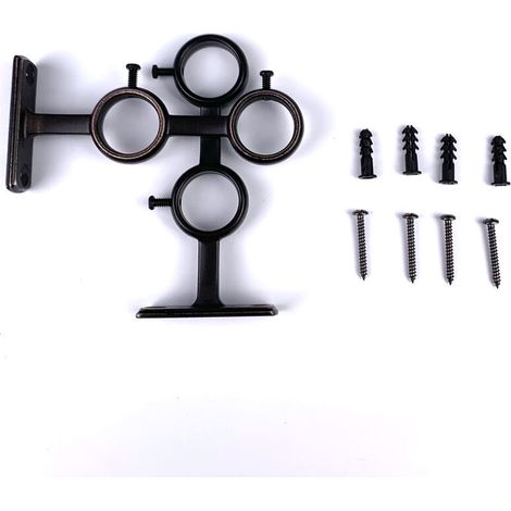 Lot de 2 supports de tringle à rideaux double crochets pour tringle à rideaux de salon, chambre à coucher, tringle à rideaux (Noir) 2pcs Lefou (1/5)