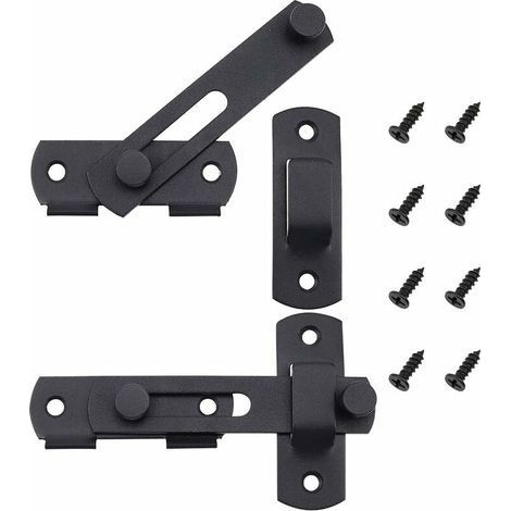 Lot de 2 Verrou de Porte Coulissante en Acier Inoxydable Serrure de Porte à Loquet à Bascule Portail Noir Mat pour les Portes les Fenêtres les Jardins avec les Vis de Montage 100mm (1/5)