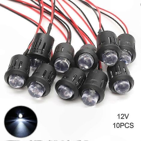 Lot de 10 ampoules LED haute luminosité 12 V 10 mm pré-câblées avec lentille transparente et câble de 20 cm pour projets d'éclairage (1/5)