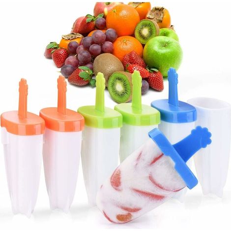 Moule À Glace, 6 Moules À Sucettes Glacées, Moule À Esquimaux Avec Attaches Pour Combinaison, Couvercle Anti-Déversement, Moule À Popsicle Sans BPA, approuvés par la FDA, Pour Fruit (1/4)
