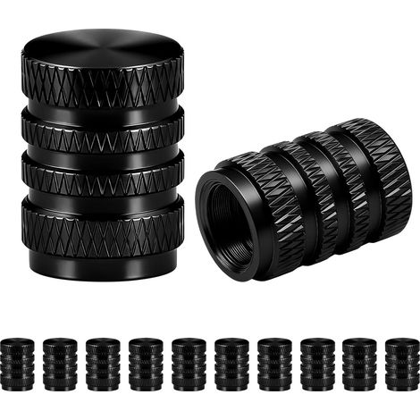 Bouchon Valve Pneu Voiture Noirs, Bouchons de Valve pour Pneus d'Automobile, Bouchon Pneu Voiture en Aluminium pour Accessoires Voitures Motos Vélos Camions (1/5)