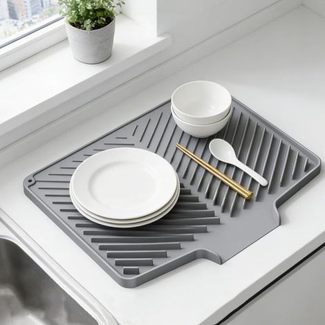 3729.5 cm Tapis Egouttoir Vaisselle, de Séchage en Silicone, Drainant de Cuisine pour Evier, Résistant à la Chaleur, Antidérapant, Séchage Rapide (1/5)