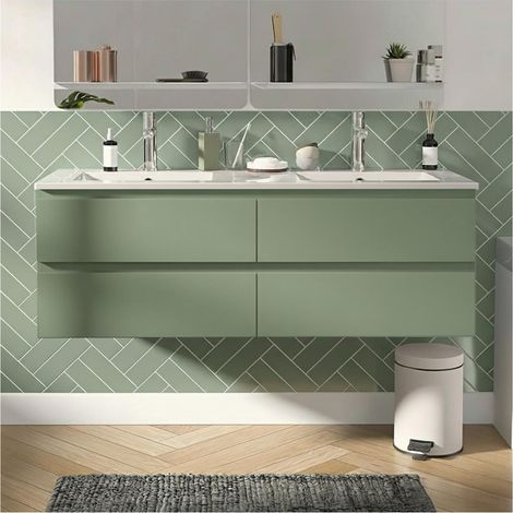 Doppelwaschtisch 120cm Keramik-Platte & Chrom-Armaturen SORRENTO