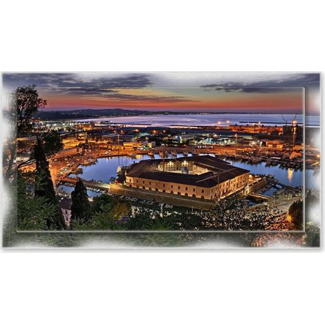 Lupia - Quadro moderno su Tela con Cornice stampata NEWEXT 75x135 cm, paesaggi localismi italiani, per casa soggiorno capezzale camera da letto hotel ufficio, ANCONA MOLE VANVITELLIANA (1/4)