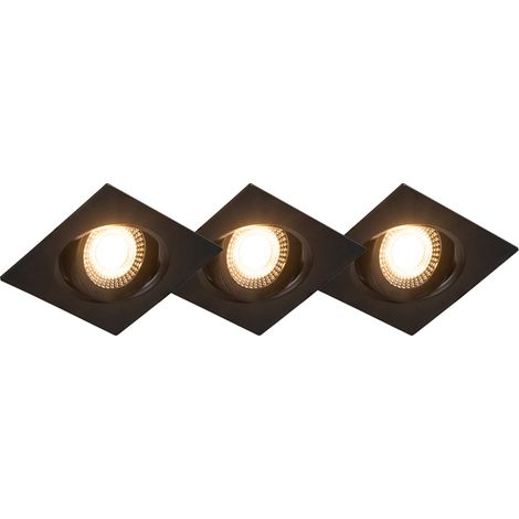 QAZQA Set of 3 Recessed Spotlights Black Incl. LED 3-Step