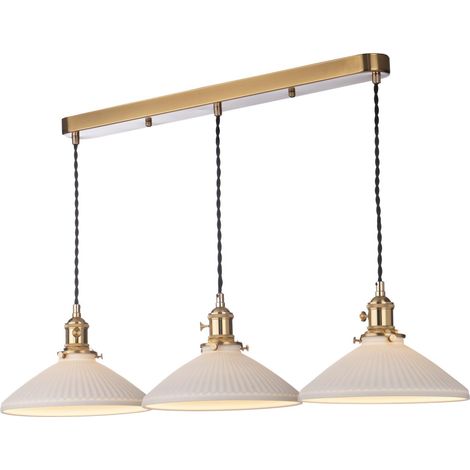 Dar Hadano Suspension Hadano à 3 lumières, laiton naturel et abat-jour en céramique