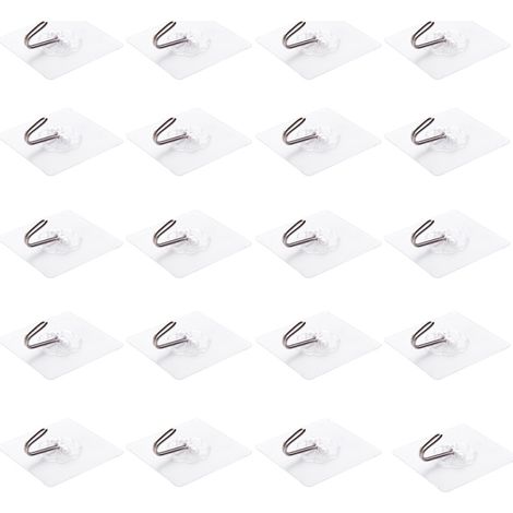 Ganchos de pared autoadhesivos ultrarresistentes, transparentes, reutilizables y resistentes al agua y al aceite, paquete de 20 unidades (aptos para baño/cocina).