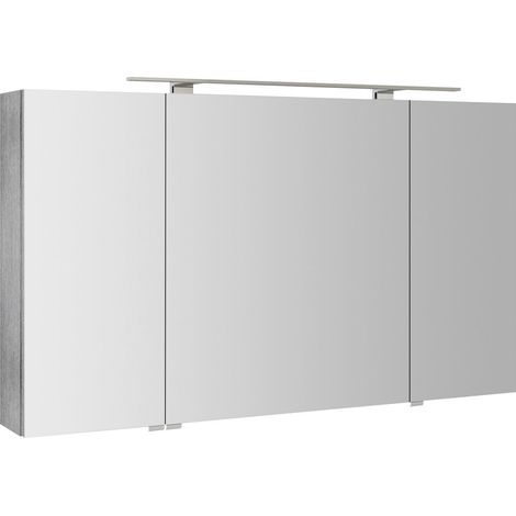 Armoire à miroir RIWA avec. Luminaire LED, 3x portes, 121x70x17cm, chêne argenté (1/5)