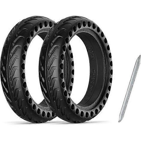 Lot de 2 pneus increvables 8,5" nid d'abeille pour trottinette Xiaomi M365, noirs - 2 pneus + 1 outil (1/5)