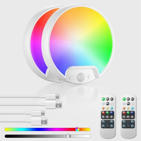 Plafonnier RGB avec détecteur de mouvement, 8000mAh, 2 pièce LED rechargeable sans fil, 500 lm, pour douches, salles de bain, chambres, salons, garages et escaliers (1/5)