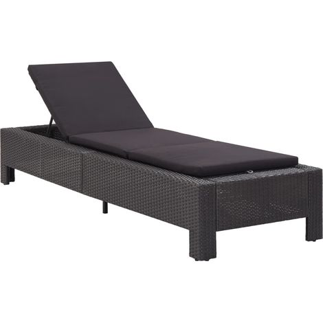 Sonnenliege mit Auflage Schwarz Poly Rattan