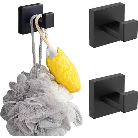 2 Pièces Crochet Porte Peignoir, Porte Manteau Mural, Accroche Serviette, Accroche Torchon Cuisine, Etanche, Antirouille, pour chambre, salon, cuisine, salle de bain, WC, Noir (1/5)
