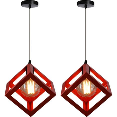 2PCS Suspension Lustre En Forme De Cube Suspension Luminaire Moderne Plafonnier Rétro Vintage Rouge (1/5)