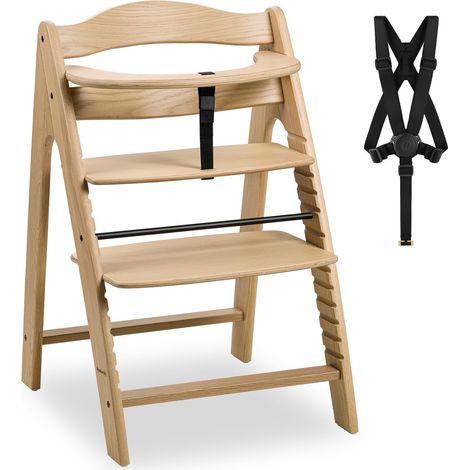 hauck Arketa - Seggiolone Pappa in Legno di Quercia - Sedia Evolutiva da 6 Mesi a 130 kg, Altezza Regolabile, con Cintura a 5 Punti, Cinturina Spartigambe e Barra di Sicurezza, Design Premium (1/5)
