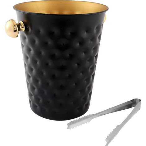 Kreativer, gehämmerter Edelstahl-Eiskübel für Wein und Champagner, ideal für Zuhause und Karaoke. Schwarz. (1/5)