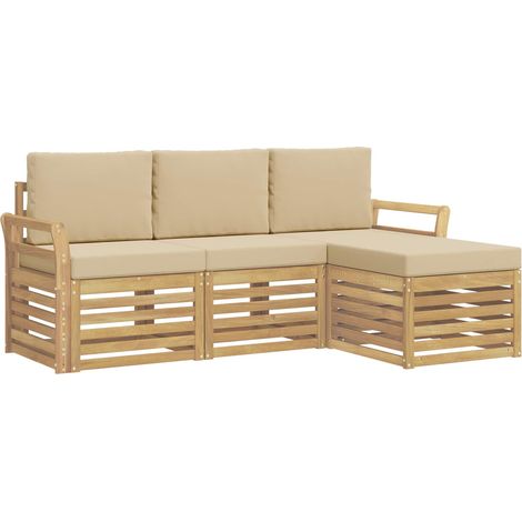Ensemble de canapés d'extérieur 4 pc Blanc et Beige Polyester vidaXL (1/5)