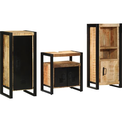 Badezimmermöbel-Set 3 pcs Braun und Schwarz Massivholz Mango vidaXL (1/5)