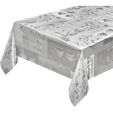 Tovaglia Cucina Antimacchia Metallizzata Lucida Grigia Copritavolo Pvc Decorato Dis D - 140x260 Cm