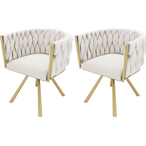 Set di 2 sedie da pranzo in velluto beige e oro, girevoli a 360°, con struttura in metallo (1/5)