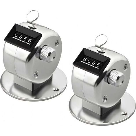Silver Metal Hand Counter, Mechanical Palm Counter, 4-Digit Hand Counter, Sports Trainer Supplies (2 Pieces)