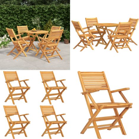 Juego de comedor para jardín 5 piezas madera maciza de teca - Mesa de jardín - Sillas de jardín