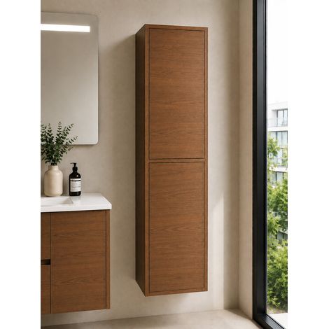 Mobile bagno sospeso con lavabo extrapiano ORIGENBATH NEBARI con cassetto senza specchio 120x45 cm doppio lavabo frassino tea con colonna (1/3)