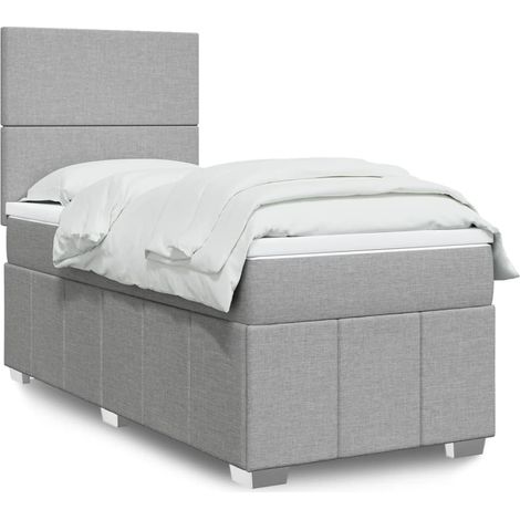 Cama box spring con colchón tela gris claro 90x200 cm (1/5)