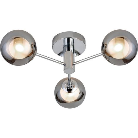 Searchlight Oscar Plafonnier à 3 lampes - Métal chromé et verre fumé