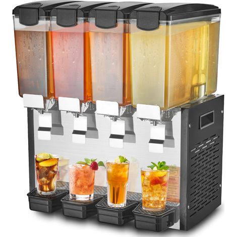 VEVOR kommerzieller Getränkespender mit 4 Tanks, Saftspender 10 L (pro Tank), 430 W Edelstahl Eistee-Getränkeautomat mit 7–12 °C Kühltemperatur, für Kaltgetränke Restaurant Bar Party Buffet Catering (1/5)