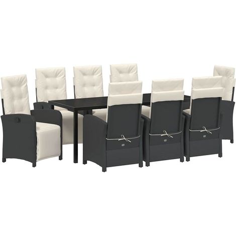 Maison Exclusive - Set da Pranzo per Giardino con cuscino 9 pcs Nero polyrattan