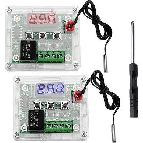 2pcs W1209 Temperature Controller Module with Housing, 12V DC Micro Digital Thermostat, Electronic Temperature Control Module, -50-110℃ with NTC Sensor Waterproof